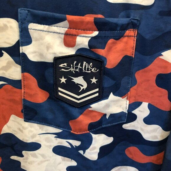 Salt Life Rogue LS Performance Pocket Tee Sz Sm Blue Rust Camo - Picture 2 of 6